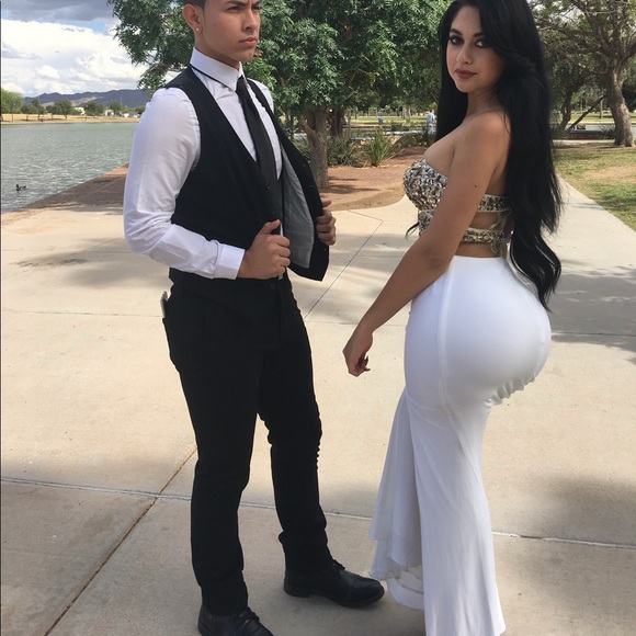 Dresses & Skirts - White and gold prom dress